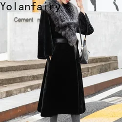 Fashion Natural Sheepskin Fur Jacket Winter Coat Women High Quality Fox Collar Wool Fur Coat Women Clothing Casaco Feminino Zm