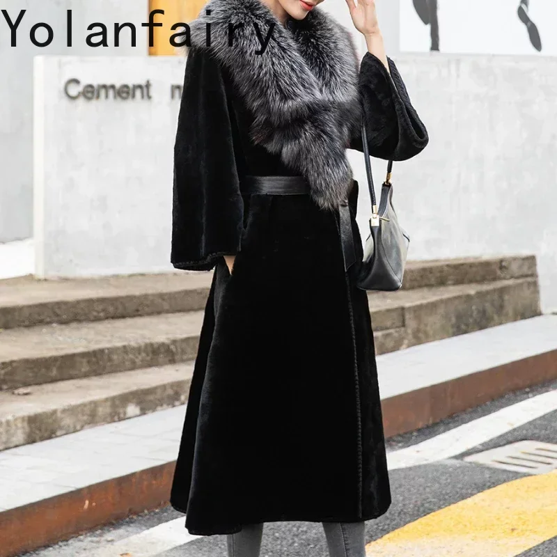 Fashion Natural Sheepskin Fur Jacket Winter Coat Women High Quality Fox Collar Wool Fur Coat Women Clothing Casaco Feminino Zm