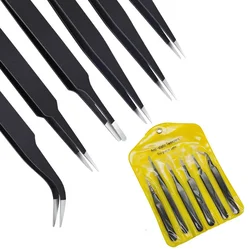 Anti-static Precision Tweezers Set Stainless Steel ESD Tweezers Electronic Repair Soldering Iron Tool for Beauty Eyelashes Tools