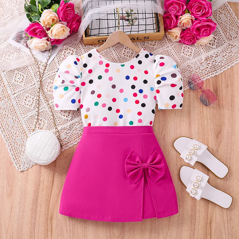 Summer Fashion Girl Clothes Set Teenager Girl Suits T Shirt Polka Dot and Shorts Skirt Children Clothing Kids Outfits Plus Size