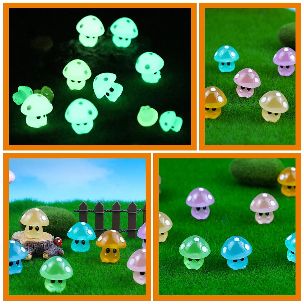 

35 Pcs Glow-in-the-dark Mushroom Ornaments Terrarium Mushrooms Decorations Luminous Miniatures Little Resin Glowing Office