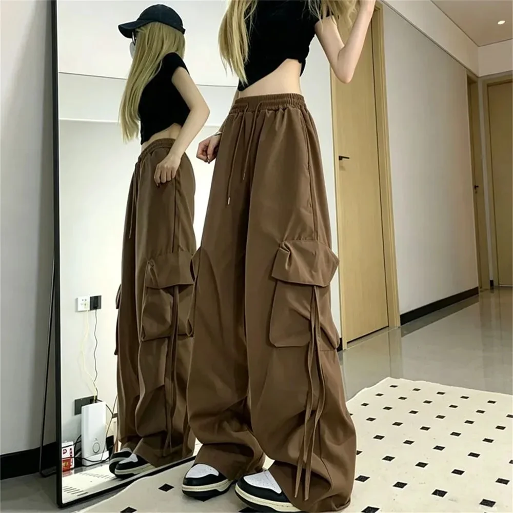 Loose Jogger Trousers Retro Vintage High Street Baggy Pants Fashion Women Oversized Drawstring Pocket New Pant Casual Streetwear