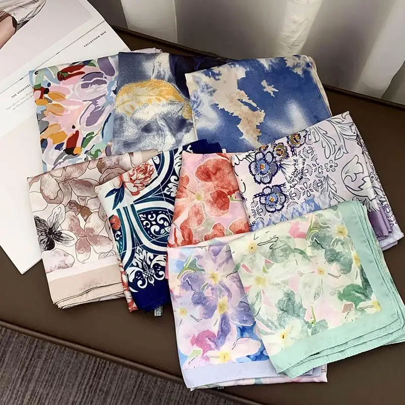 Retro 70*70 Square Scarf Colorful Silk Scarf Women Neck Scarf All-match Shawl Fashion Trendy Headscarf Women's Accessories Gifts