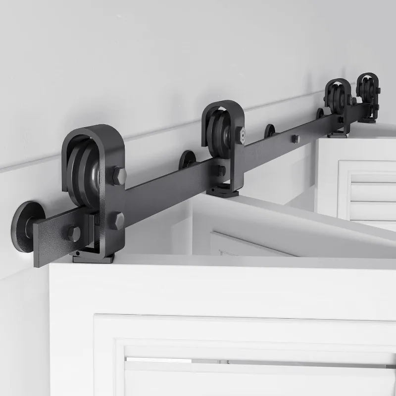 

64 inch Bifold Barn Door Hardware Track Kit for Four 15 inch Closet Doors,Top Mount Sliding System,Heavy Duty Roller,Smoothly an