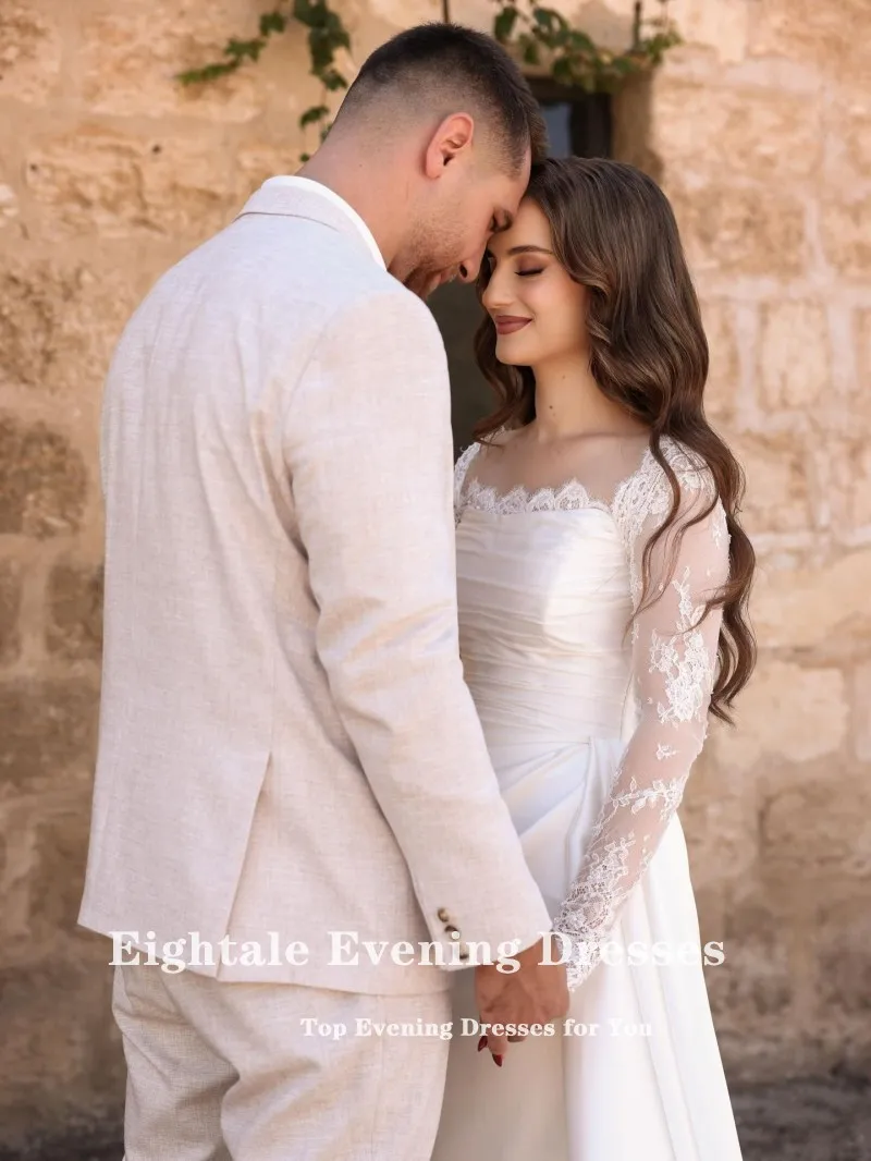 ชุดแต่งงานแบบอาหรับ Eightale แบบสั่งตัด สีไอวอรี่ คอวี ประดับลูกไม้ ชุดเจ้าสาวมุสลิมทรงเมอร์เมด ชุดงานเลี้ยงเจ้าสาว