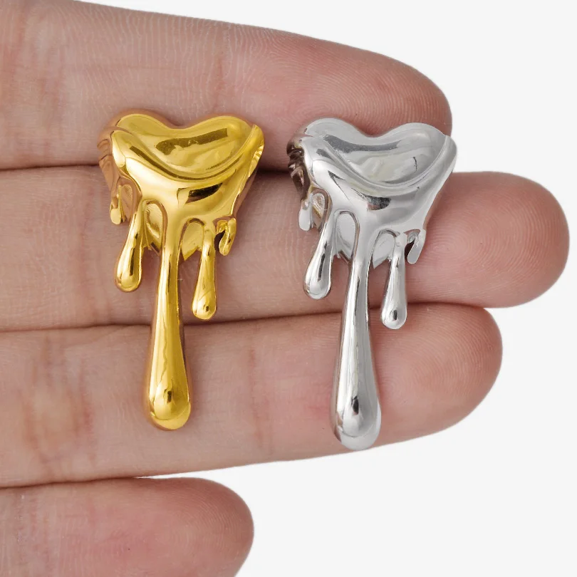 Flowing Liquid Stainless Steel Heart Ear Studs For Women Men Accessories Waterproof Real  Gold Plated Fashion Earrings Jewelry