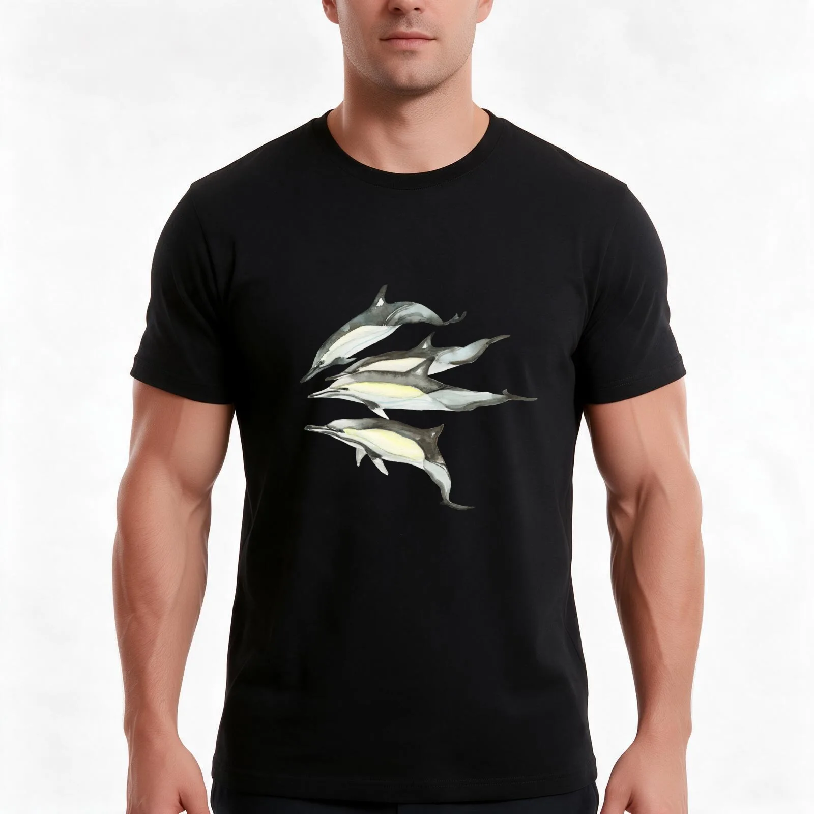 Group of Common Dolphins T-Shirt, Summer Casual Cotton Tee, Oversized Streetwear Tops, Vintage Graphic Print, Unisex Men Women