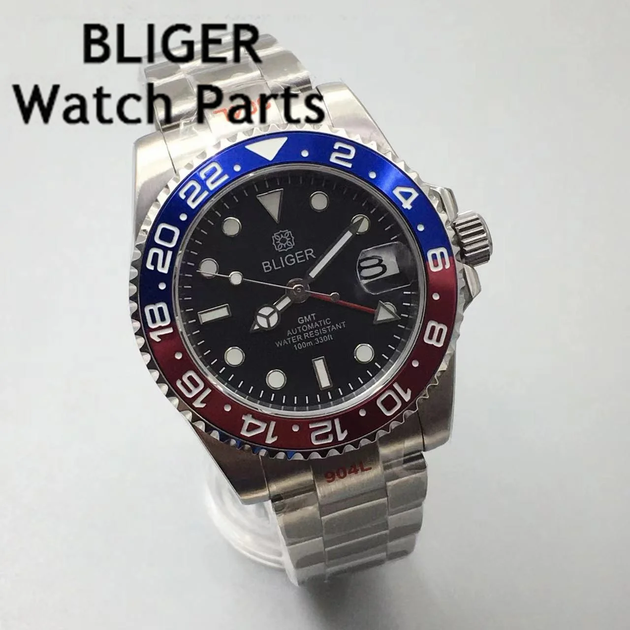 

BLIGER NH34A Waterproof 40mm Black Dial Orange NH34 GMT Automatic Watch Men Jubilee Bracelet Ceramics Bezel