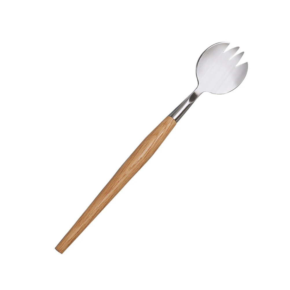 

Wooden Handle Salad Fork Material Comfortable Grip Practical Use Restaurant Home Stainless Steel Tableware