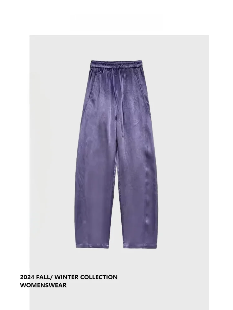 

Брюки Forever 2026 с эластичным поясом, широкие, свободного кроя, фиолетовые, повседневные, женские, больших размеров