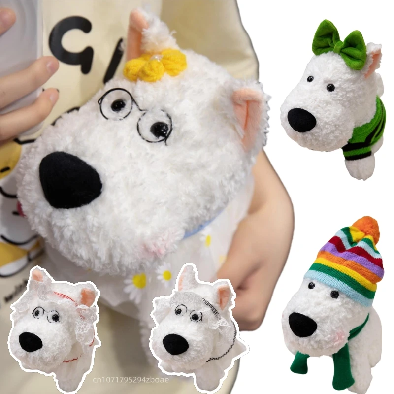 

23 см мультяшная милая плюшевая кукла Вест-хайленд, высокое качество, Радужная шляпа с бантом, платье для собаки, плюшевая игрушка, украшение для дома для детей