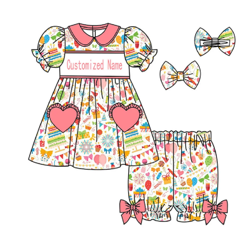 Customized Name Children's Pajamas for Toddlers Boys and Girls Short-Sleeved Horse Cake Print tops and Shorts Two-Piece Set