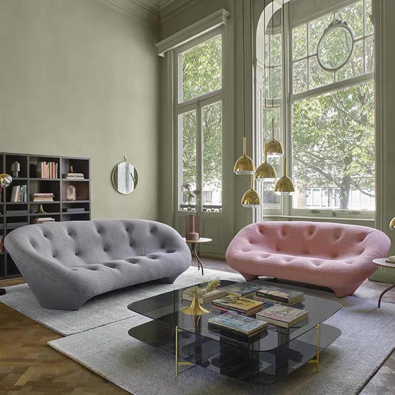 Shell small apartment freehand curved shape cotton pull button cream wind fabric sofa