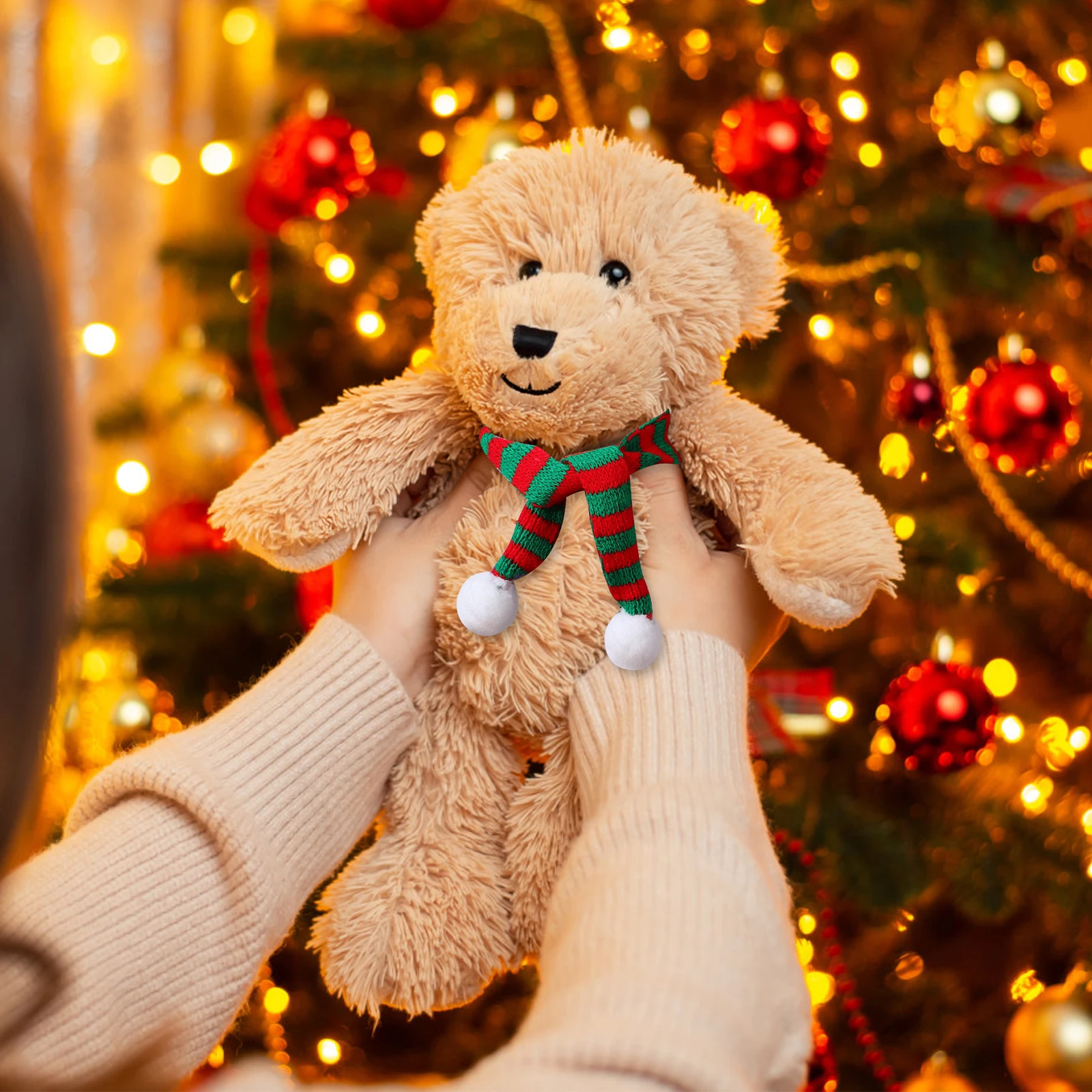 5 uds 2X30Cm Mini bufanda navideña tejida bufanda decorativa para el cuello para botella muñeco de nieve fiesta de vacaciones hogar Navidad rojo verde