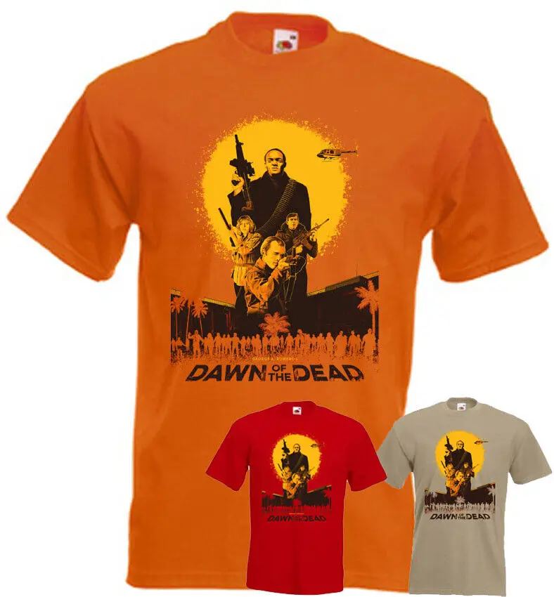 Camiseta del amanecer de los muertos v3, naranja, caqui, rojo, película de terror, Romero, todos los tamaños, S-5XL