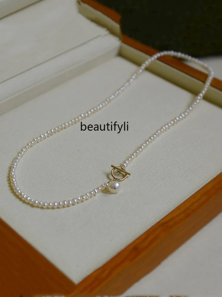 14K gold-wrapped OT buckle freshwater pearl necklace light luxury premium collarbone chain