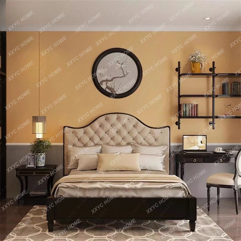 

Кровать из массива дерева NN, двуспальная кровать, кровать для главной спальни, свадебная кровать, простая обивка, кровать с тканевой обивкой.