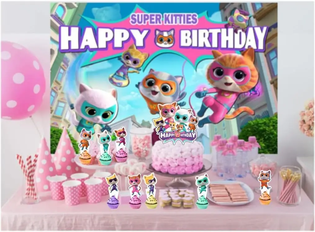 25pcs Super Cats Cake Decorations Cupcake Toppers Kitties Birthday Party Supplies