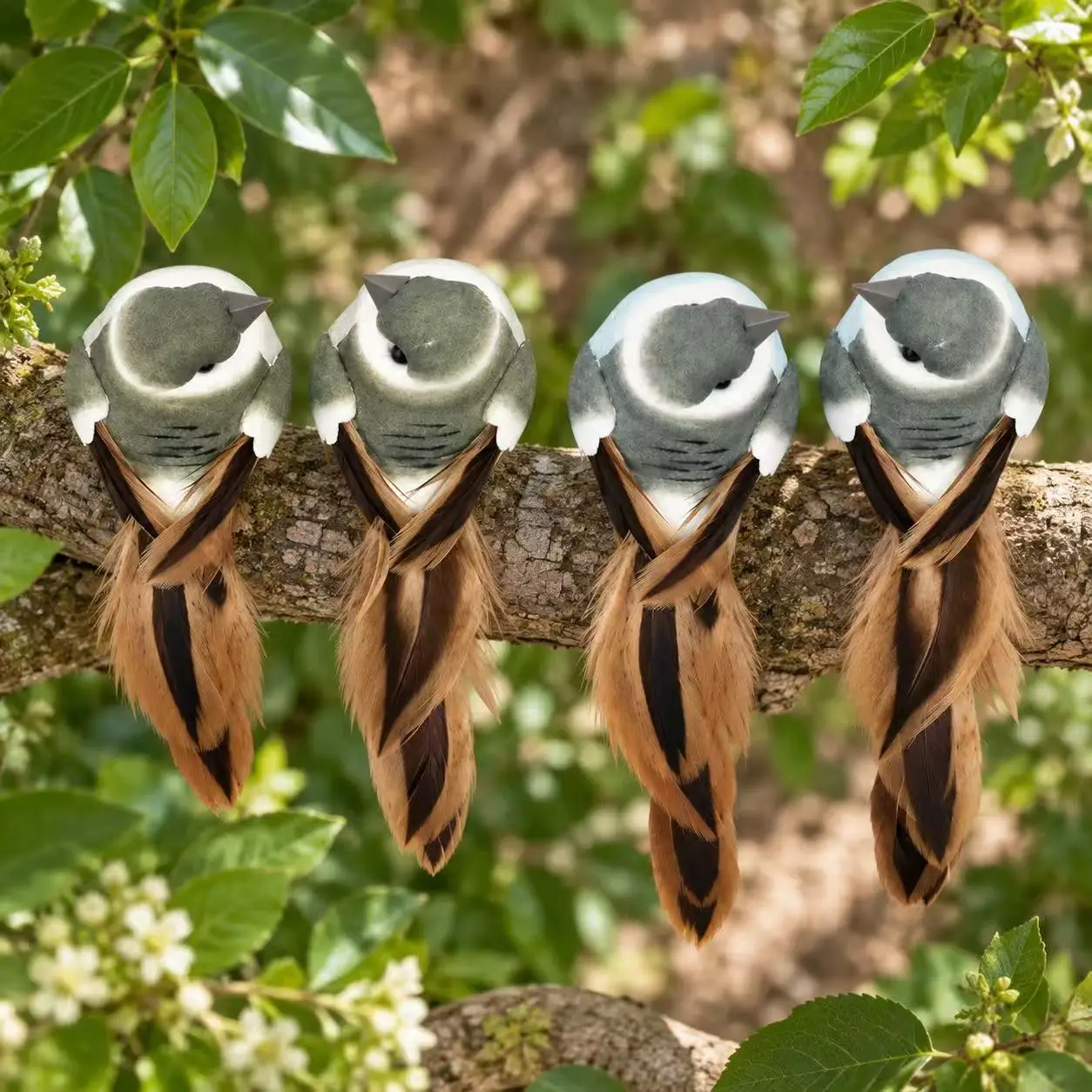 4PCS Artificial Bird Ornaments Decorative Bird Figurines for Home Garden Tree Holiday Display Gray