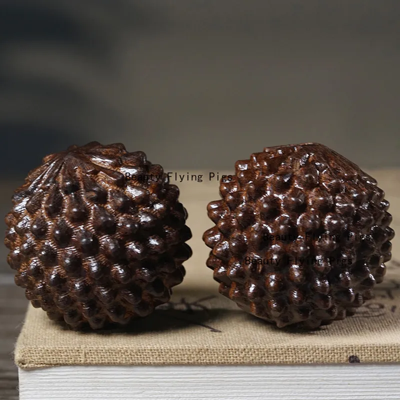 2pcs Wooden Handle Components Palm Massage Ball, Solid Wood Carving Crafts, Home Decoration, Mini Ornament, Tea Pet, Statues