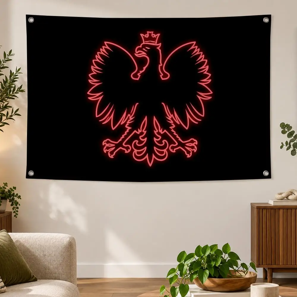 Emblem Polish Patriotic P-Poland Emblem Flags Banner Decor for Bedroom,Garden,Party,Club,Indoor Outdoor, Fan Gift
