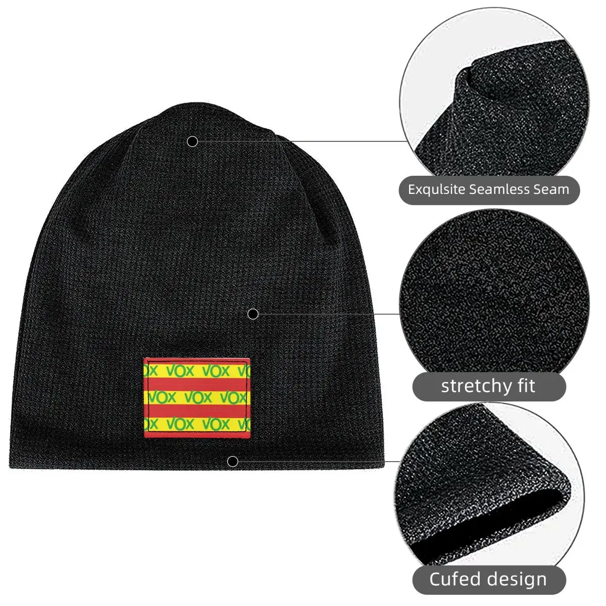 Espana Vox Logo Spain Political Party Spanish Waffle Knit Fleece Lined Beanie with PU Leather Patch Unisex Warm Winter Soft Cap
