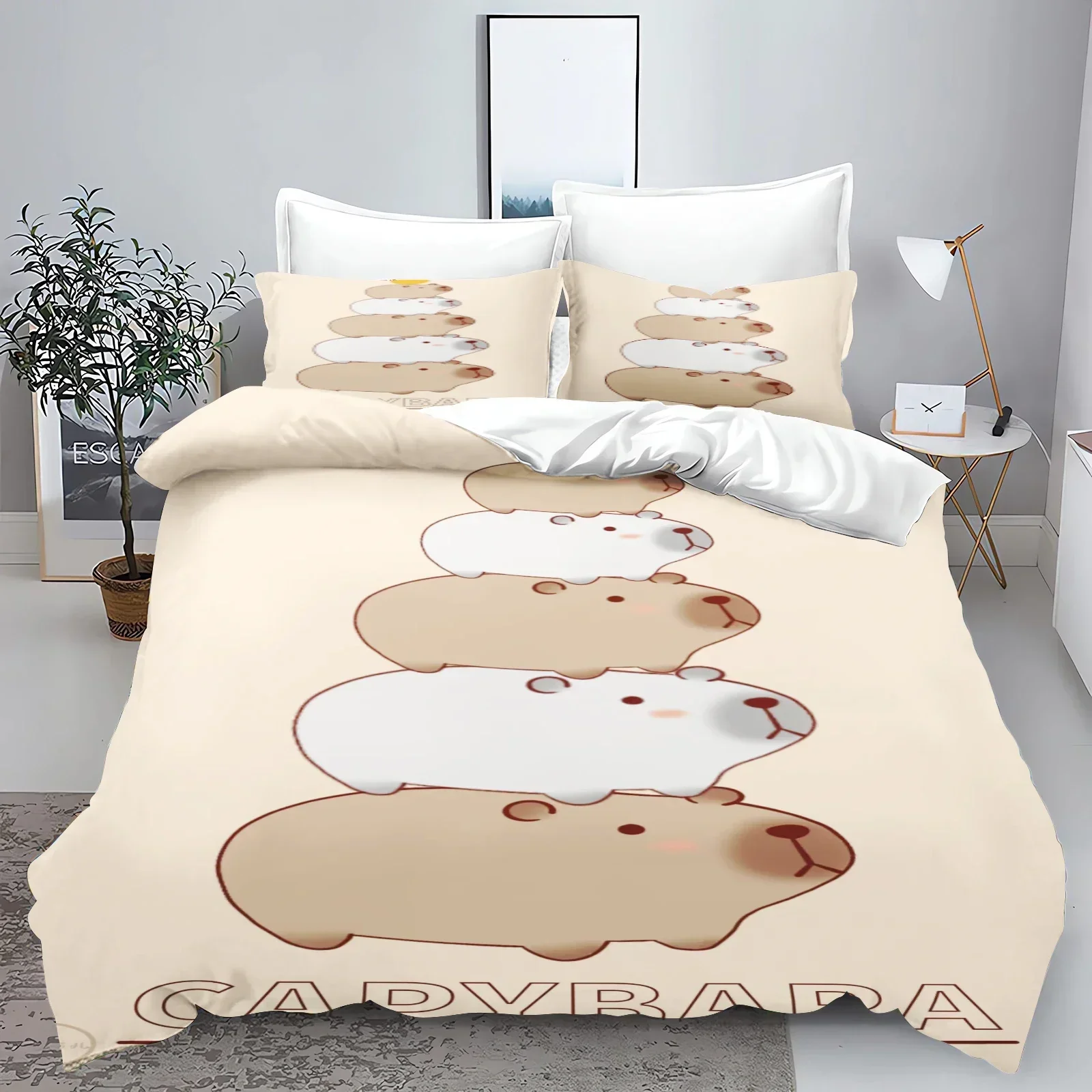 New 3d Print Kawaii Animal Capybara Bedding Set Boys Girls Twin Queen Size Duvet Cover Pillowcase Bed Kids Adult Home Textiles