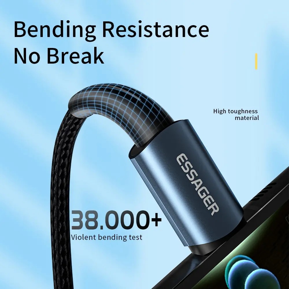 Essager pdw 60W نوع C كابل شحن سريع إلى 100 سلك محمول لشاومو و شاومو وسواكي وماك باد