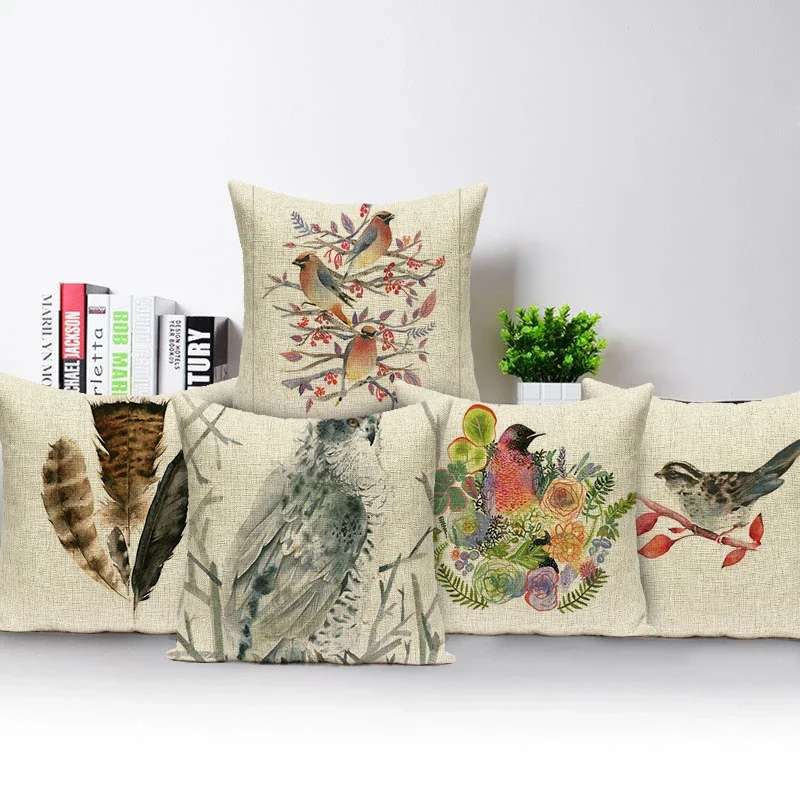 Lovely Bird Feathers Cushion Cover Flower Pattern Pillow Covers Decorative for Sofa Car Bed Living Room Decor  Pillowcase