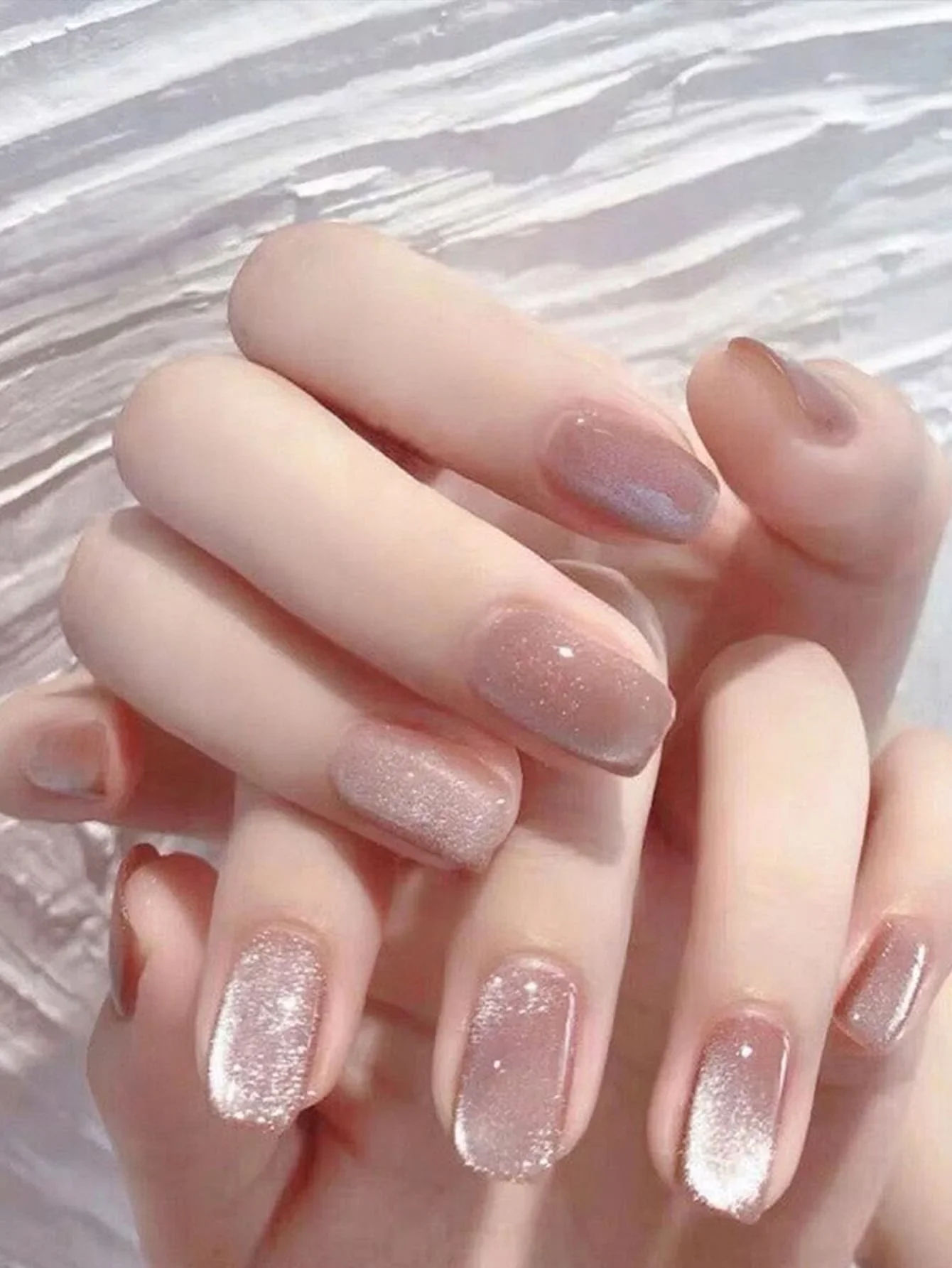 

24pcs Cat Eye French Manicure Nail Stickers, Medium Coffin Shape, With Blush French Decor, Minimalist Style, Glossy Full Coverage False Nails, Suitable For Women And Girls Daily Wear Nail Supplies