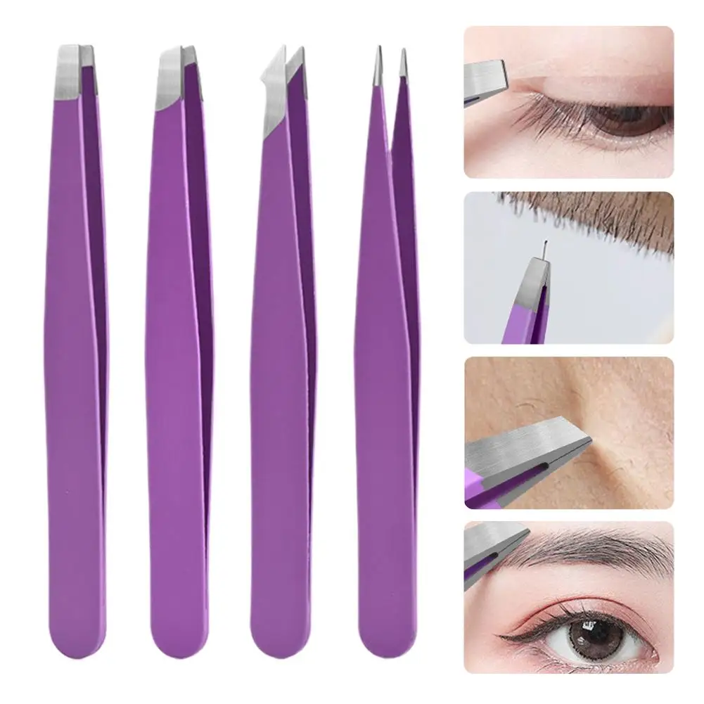 4 szt. Pęsety ze stali nierdzewnej, klipsy do brwi, pęsety do usuwania włosów i szorstkich elementów, narzędzia do makijażu rzęs do salonu kosmetycznego i użytku domowego