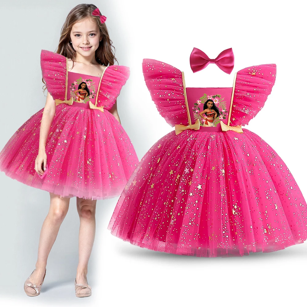 Moana Girl Party Princess Dress Kids Evening Party Christmas Clothes New Year Dress Baby Birthday Outfits Ruffle Sleeve Dress