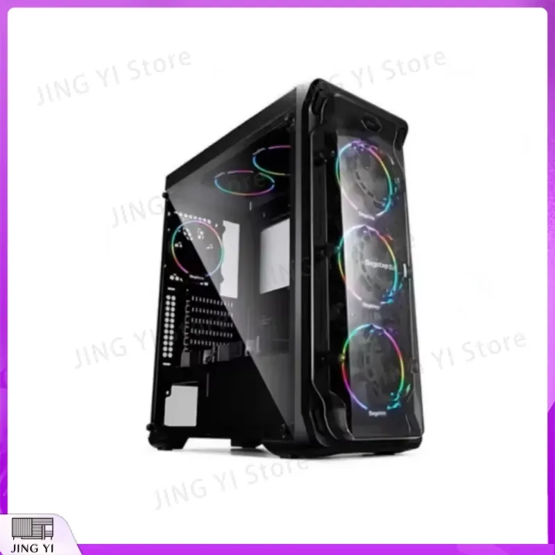 Gaming PC Case Full Side Tempered Glass Transparent ATX Mid Tower Computer Chassis with RGB Fan Desktop Gaming Cabinet