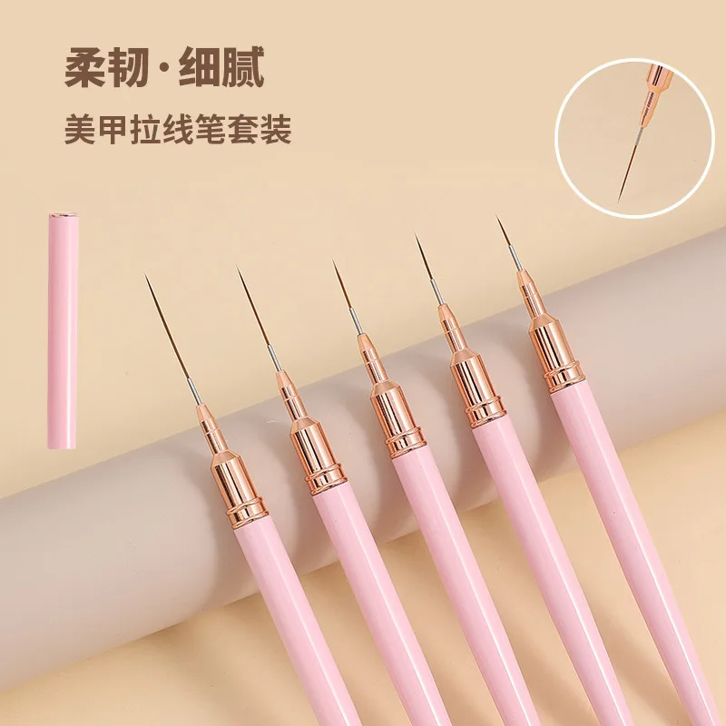 Ultra Fine Nail Art Brush Set 5pcs Japanese Style Striper Brush For Precise Detailing Micro Lines And Dotting Designs
