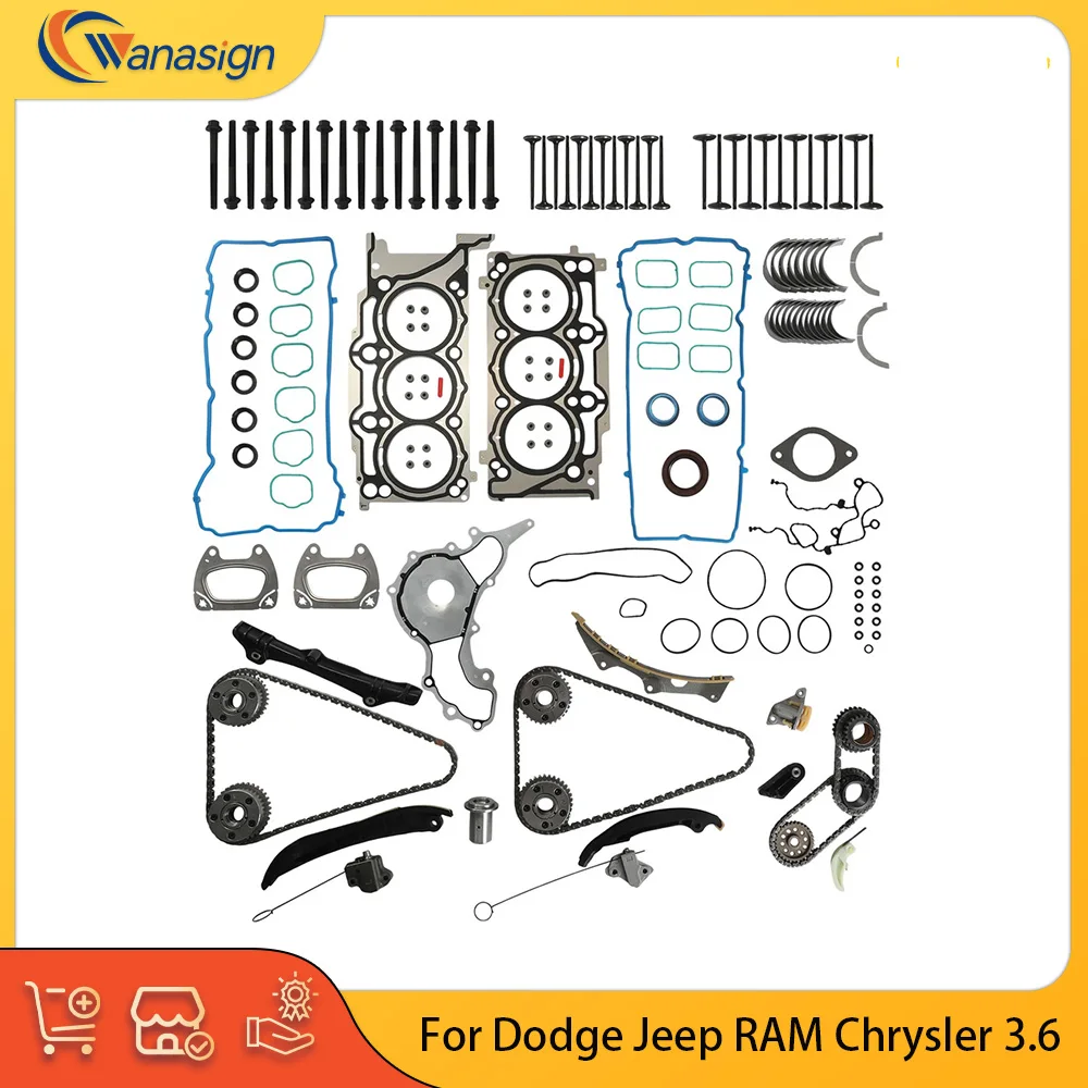 

Engine Parts Head Gasket Bolt Set Intake Exhaust Valve Bearings Timing Chain Fit 3.6L V6 Gas for Dodge Jeep RAM Chrysler