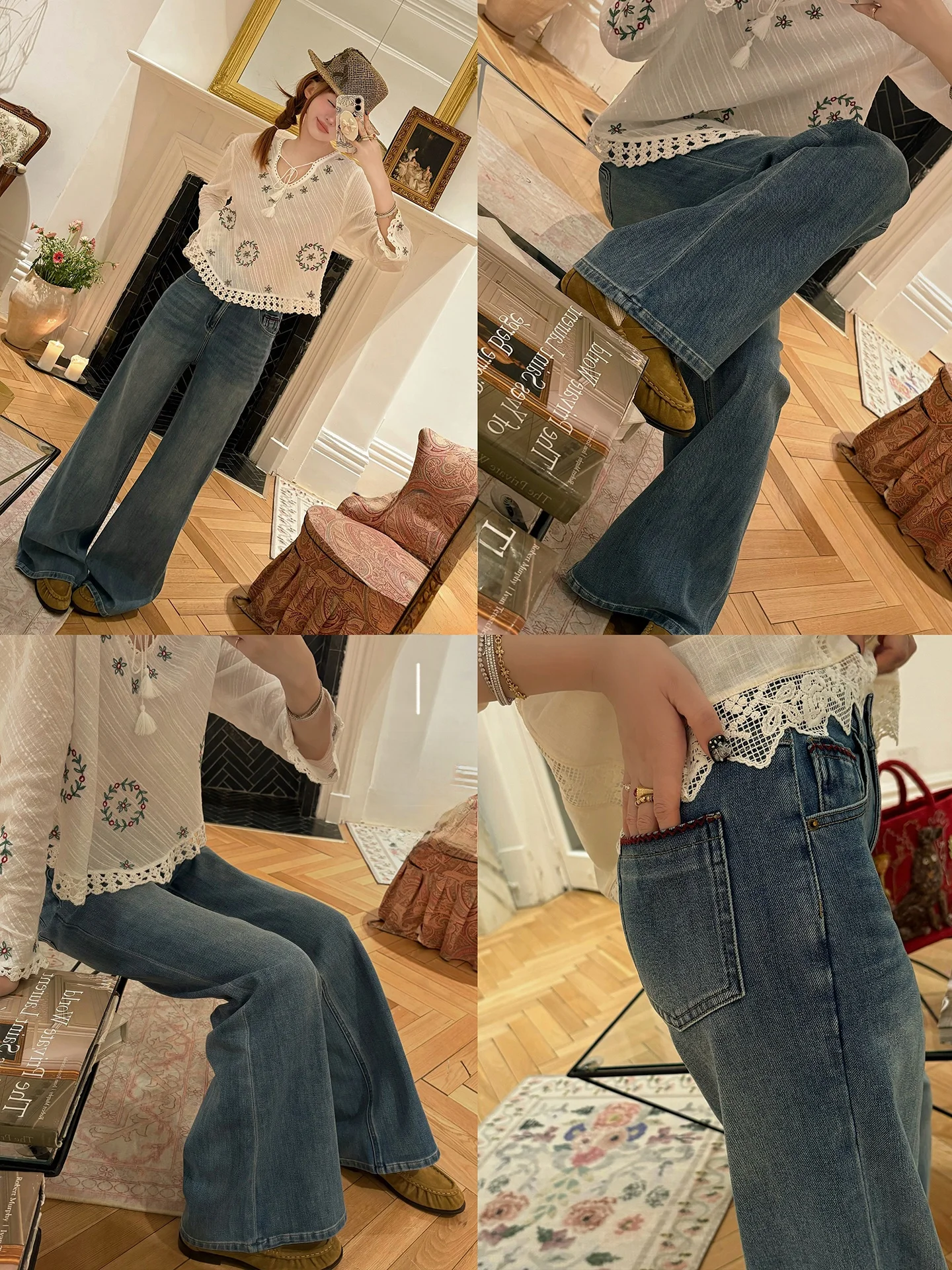 

Vimas Commuter Style Jeans Women's Straight Leg Micro Flare Denim Pants Four Sides Elastic Good Fit Proportion Modification C...