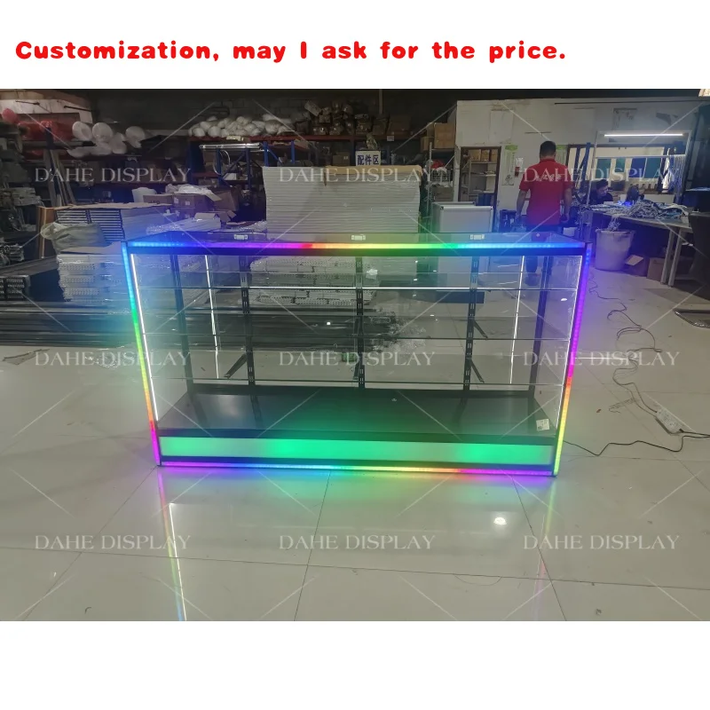 

custom.Shop Display Colorful Base Glass Counter Display Full Wall Display Cabinet Smoke Shop Showcase with L