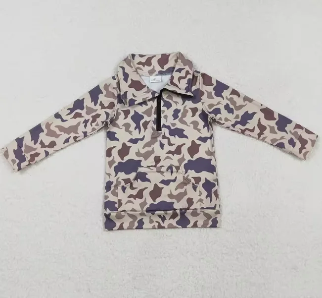 New Fashion Kids Designer Clothes Boys Dog Deer Hunting Camo Long Sleeve Zip Pullovers Tops Boutique Baby Boys Pullovers Shirts