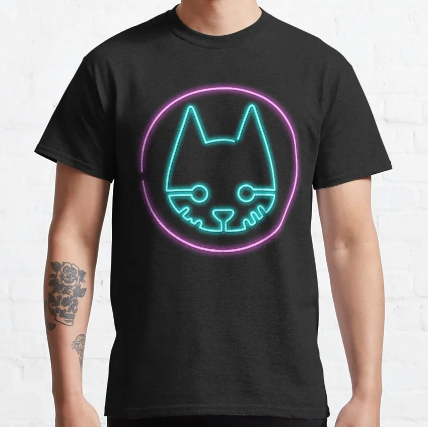Stray Video Game Cat Graphic T‑Shirt 40503 Cotton Short Sleeve Tees Cyberpunk Stray Cat Print Casual Streetwear Gamer Fan Tops