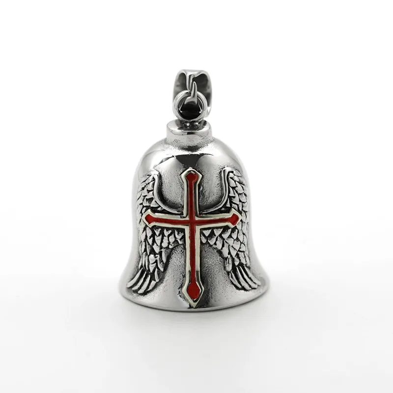 Fashion Cross Guardian Angel Wings Bell Motorcycle Bell Keychain Men\\\\\\\'s Biker Exorcist Amulet Jewelry Accessories
