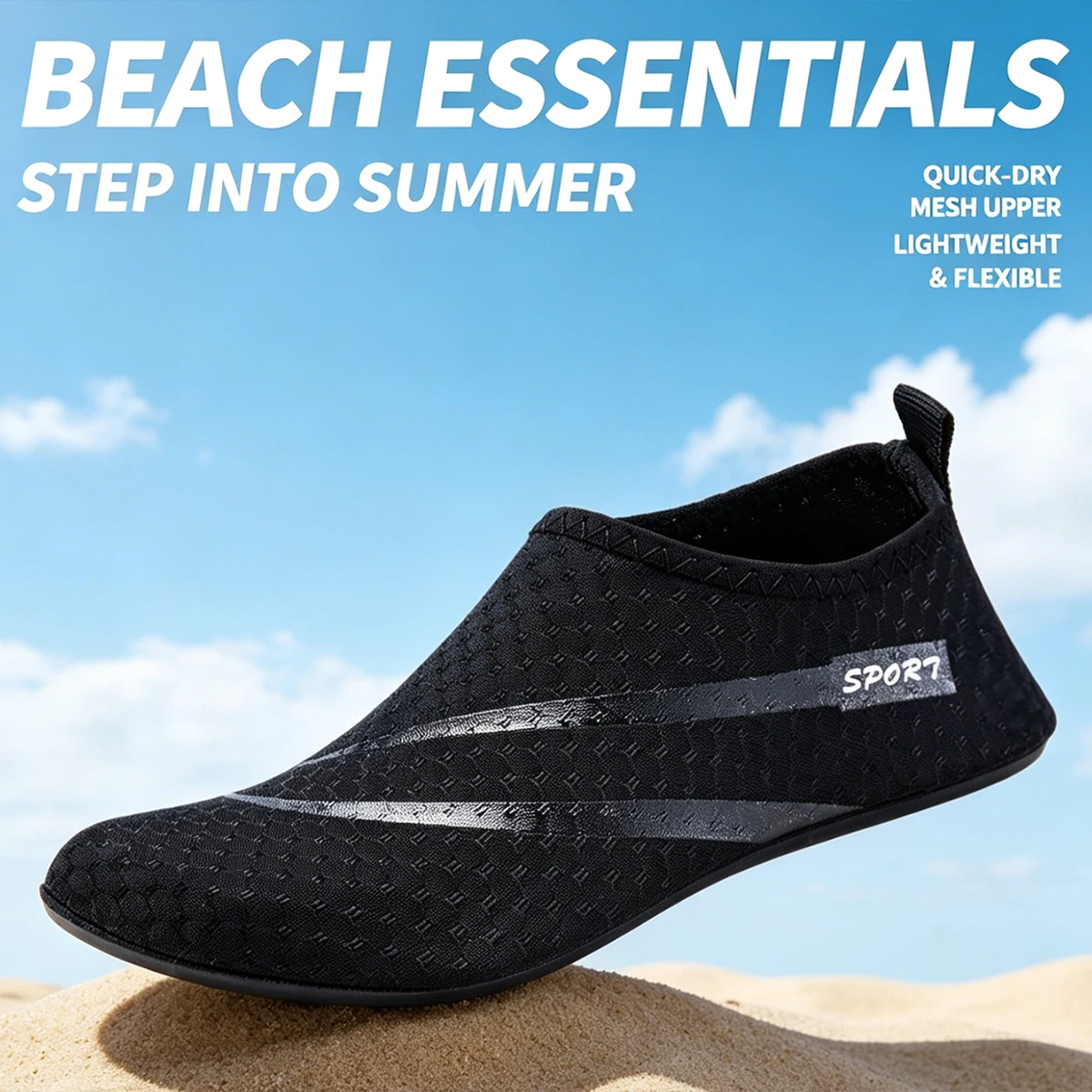 Calzado Acuático Negro para Playa, Ligero, Flexible y de Secado Rápido, Ideal para Natación, Surf y Piscina