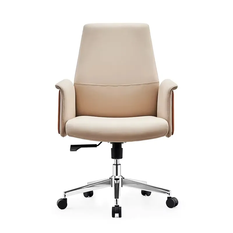 Leisure Conference Executive Manager Chrome Metal Base White Leather Office Chairs in Home