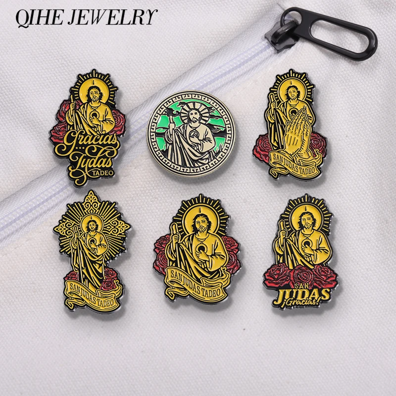 San Judas Tadeo Collected Enamel Pins Holy Jesus Art Statues Metal Brooches Backpack Lapel Badge Funny Jewelry Gifts for Friends