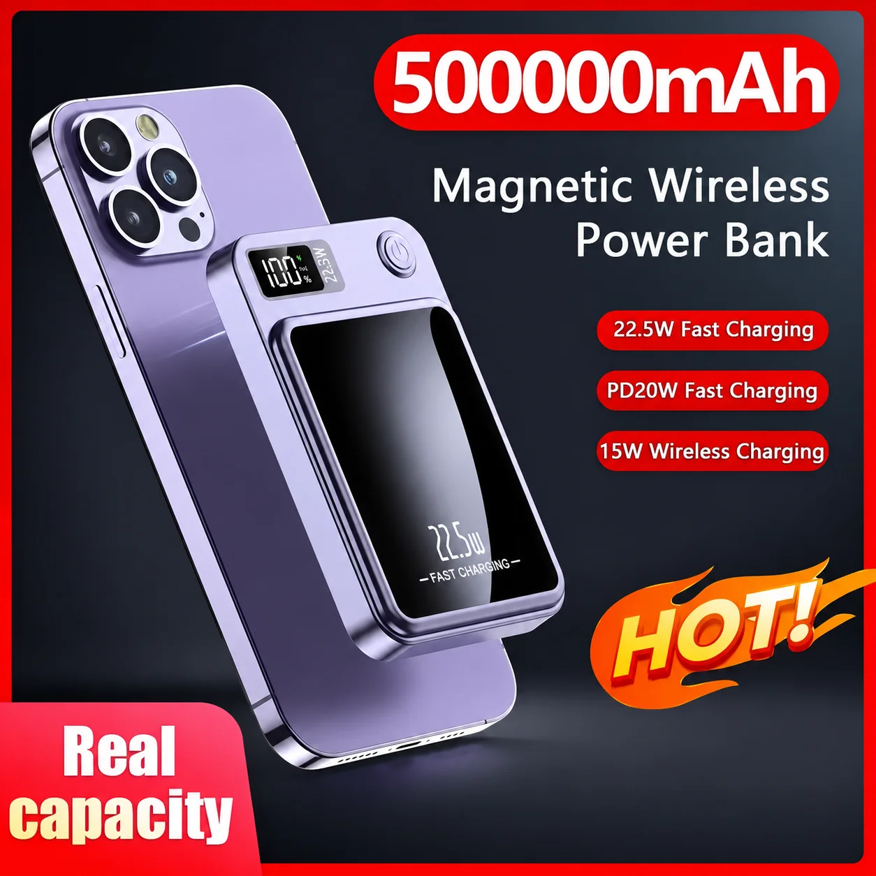 Power Bank 500000mAh Magnetic Wireless 22.5W Fast Charging External Battery Charger for Huawei Samsung IPhone PD 20W Powerbank