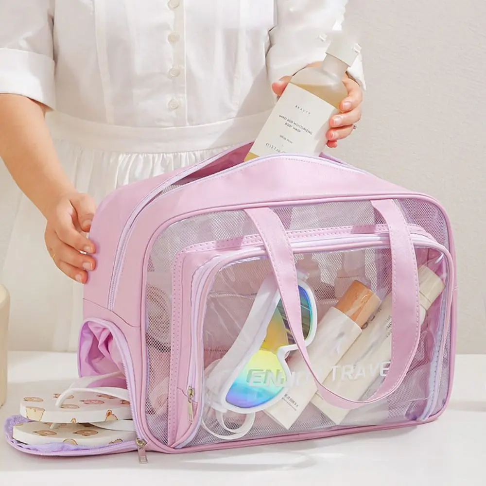 Large Capacity Waterproof Cosmetic Bag PVC Make Up Bag Pu Transparent Travel Storage Bag Portable Multi-functional Makeup Bag