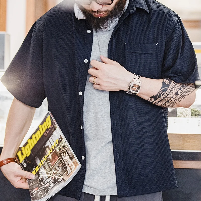 Maden Casual American Sle da uomo ort Sve irt Texture Feel No Stiratura Estate Traspirante Vestibilità ampia Gioventù Faion