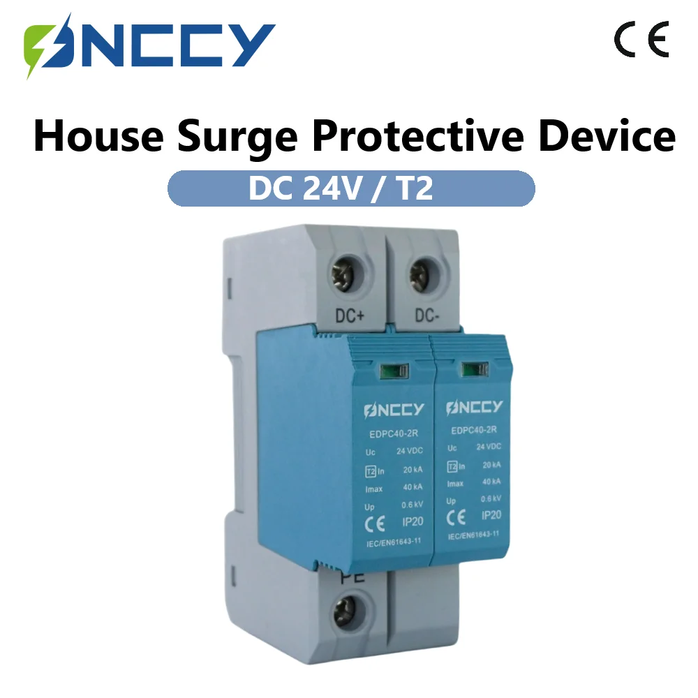 ONCCY 2P 24V DC Surge Protector 20KA-40KA SPD,Whole Home Surge Protector,House SPD Arrester 35mm Din Rail,Remote signal Optional