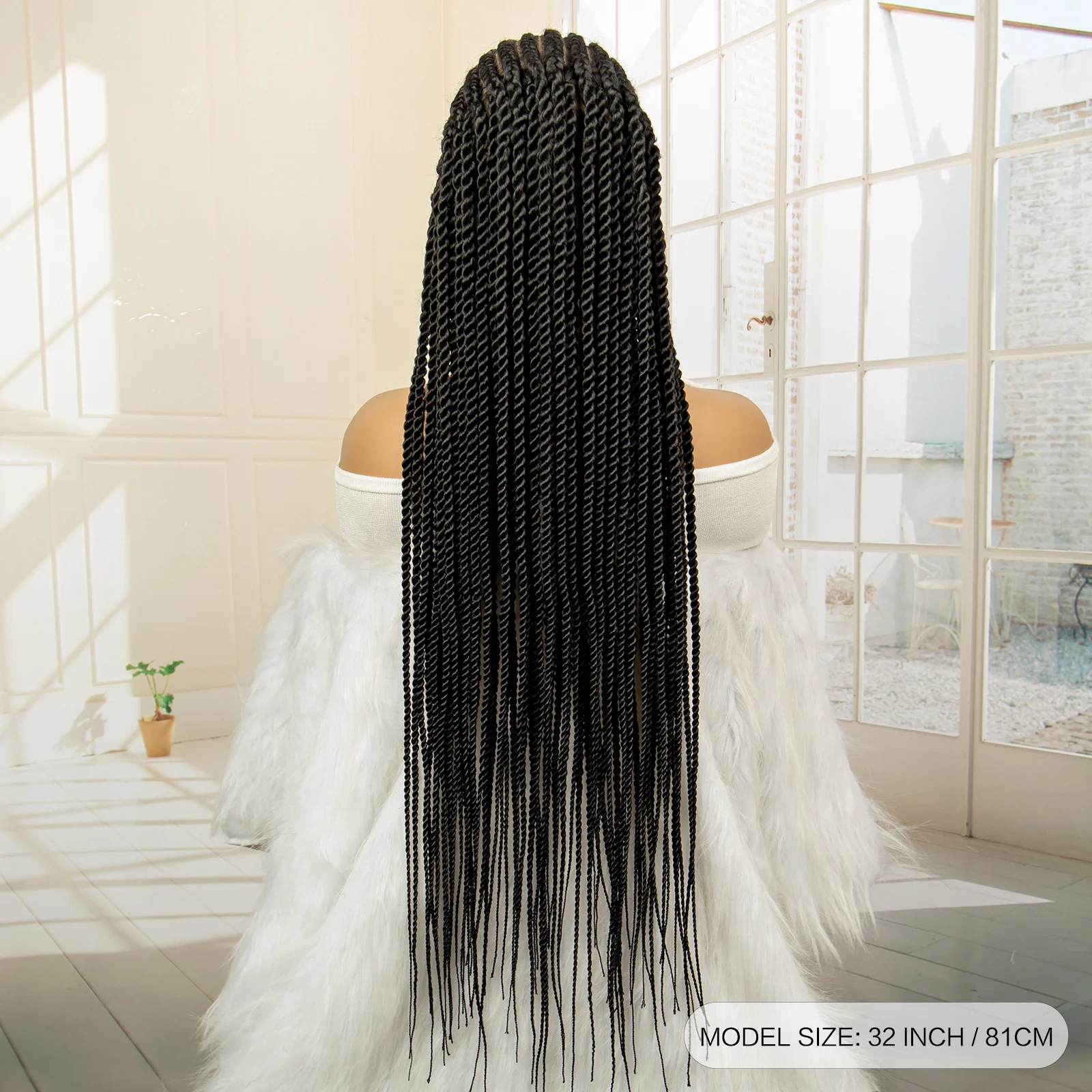 Synthetische volle Spitze Twist geflochtene Perücken für schwarze Frauen 32 Zoll handgemachte Cornrow knoten lose Box geflochtene Perücken mit Babyhaar