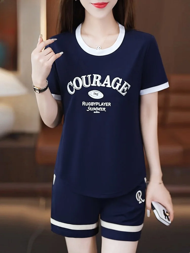 

Summer Outfit ort Pants Set Women Casual Sportswear ort Sve T-irt Two Piece Set Middle-Aged And ly Faion