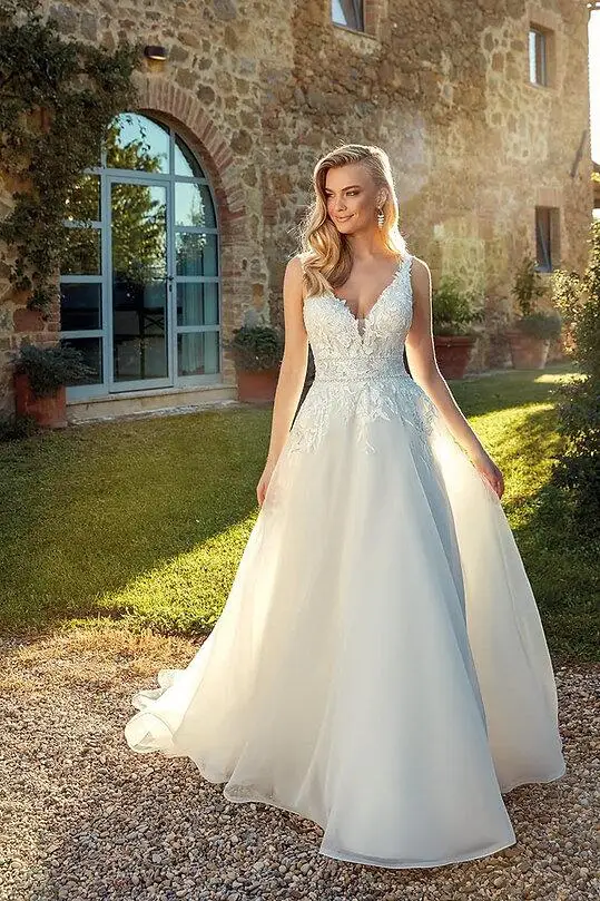 Roddrsya Vintage Vestidos de Novia A-Linie Brautkleider V-Ausschnitt Brautkleid Applikationen ärmel los für Frauen 2024 nach Maß